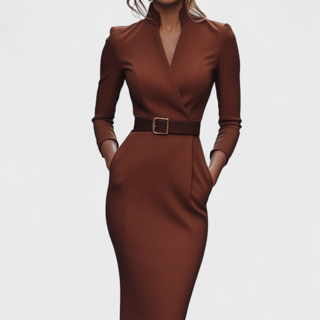 Vélin™ | Mandarin Luxe – Maxi Dress with Belt