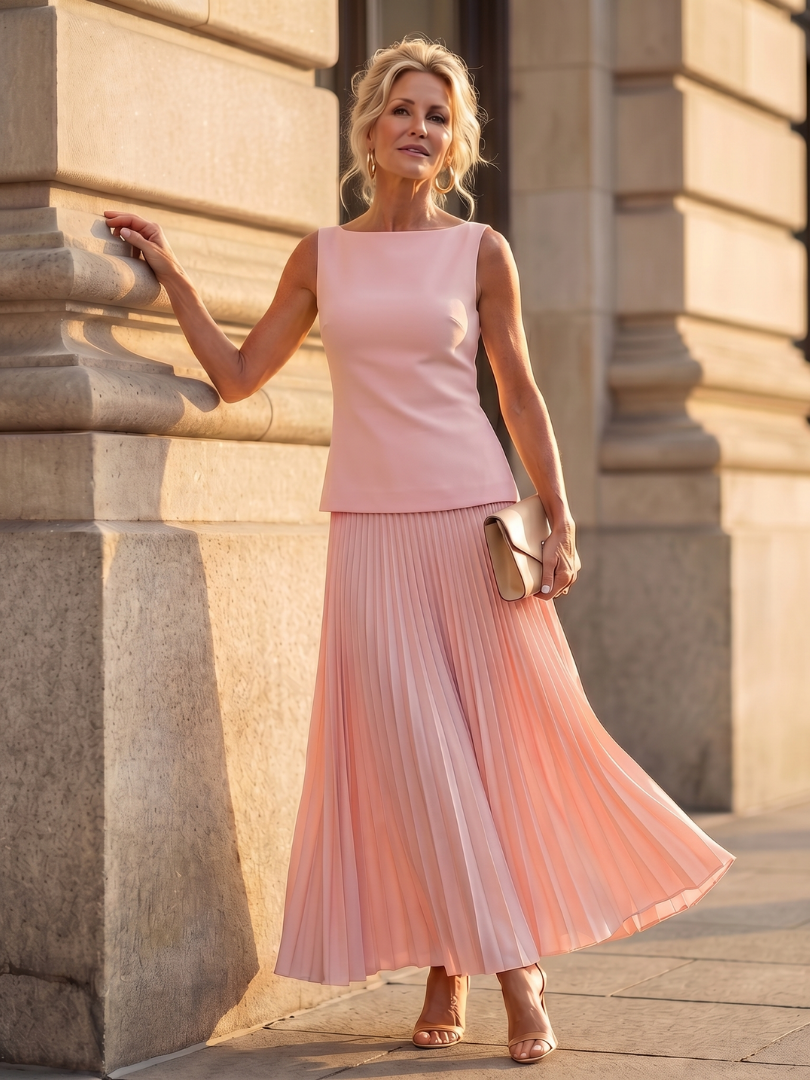 Rhodes | Elegant Pleated Skirt and Structured Bodice Ensemble