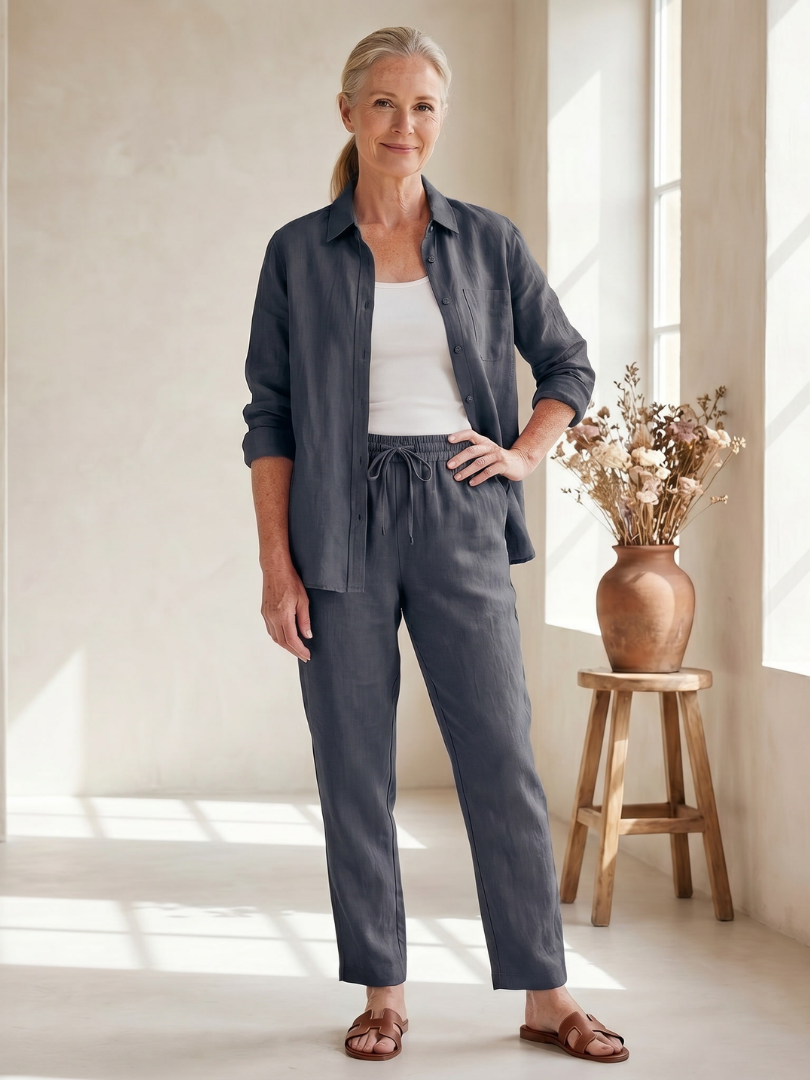 Noor | Elegant Long Sleeve Shirt and Tapered Pants Ensemble