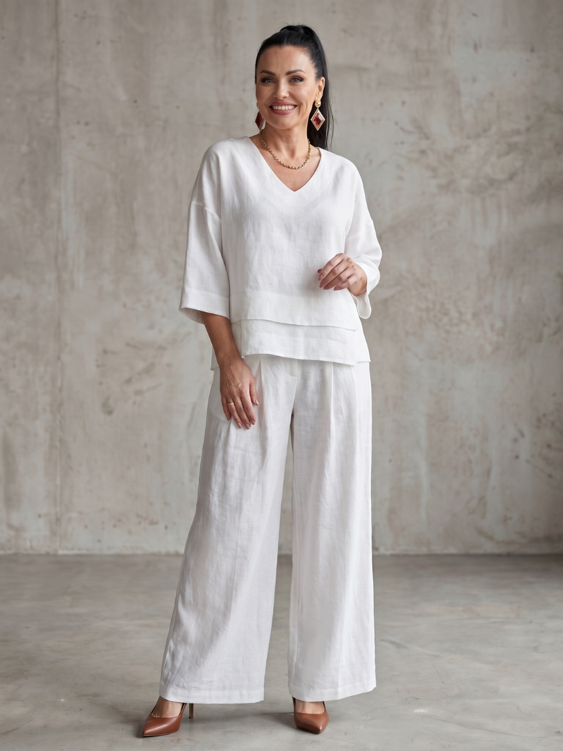 River | Elegant Layered Top with Wide Leg Trousers