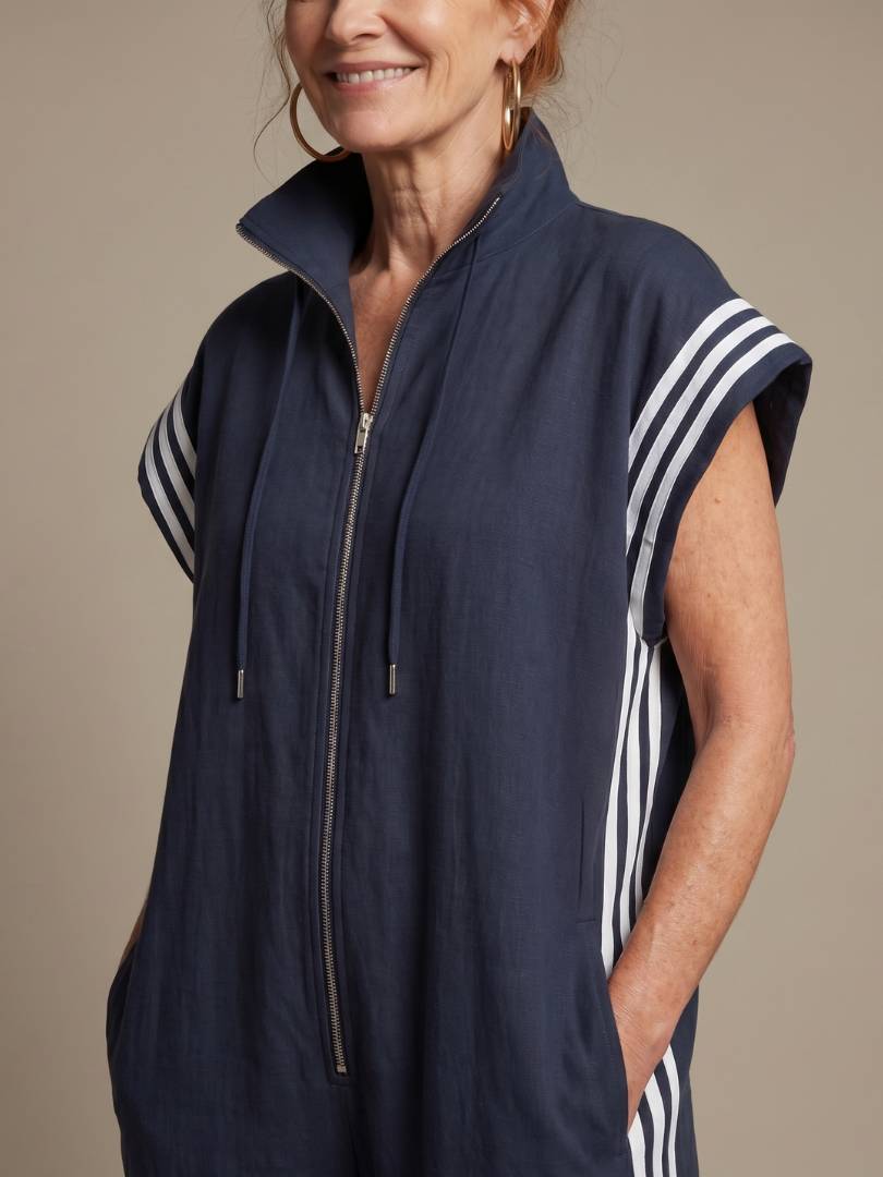 Lark | Elegant Stripe Panel Jumpsuit with Zip Detail