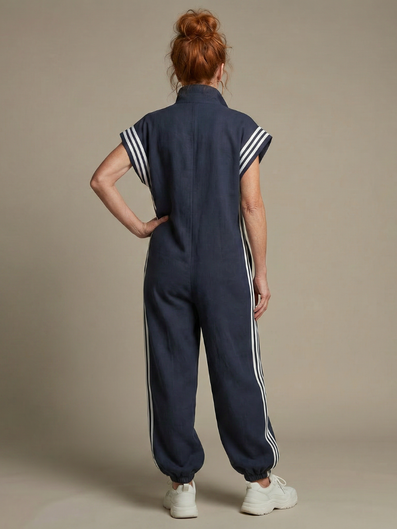 Lark | Elegant Stripe Panel Jumpsuit with Zip Detail