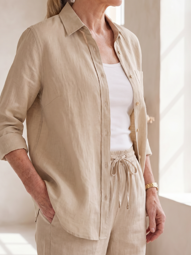 Noor | Elegant Long Sleeve Shirt and Tapered Pants Ensemble