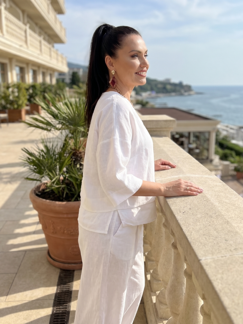 River | Elegant Layered Top with Wide Leg Trousers