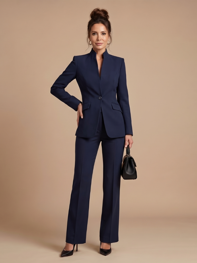 Delta | Elegant Tailored Suit with Structured Stand Collar