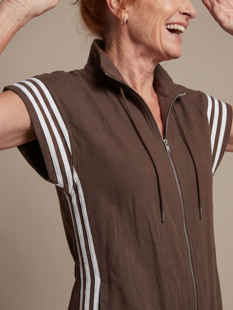 Lark | Elegant Stripe Panel Jumpsuit with Zip Detail