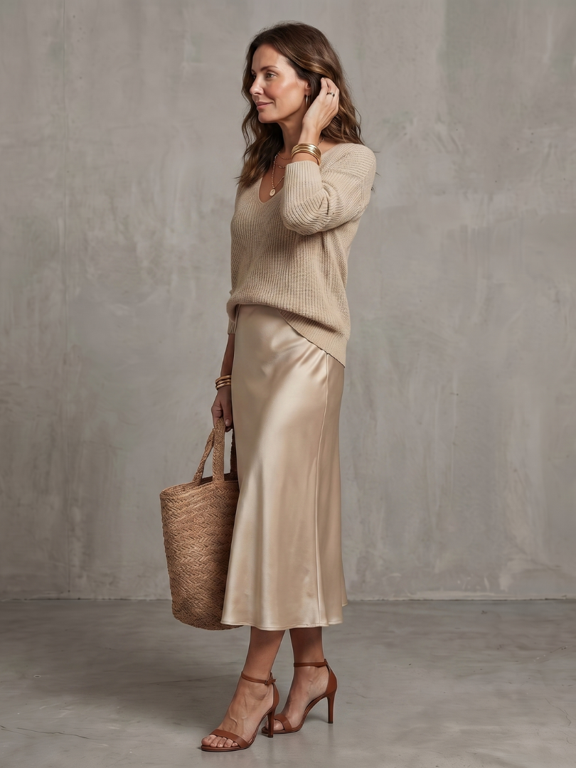 Luciana | Satin Bias Skirt and Knit Layer Ensemble