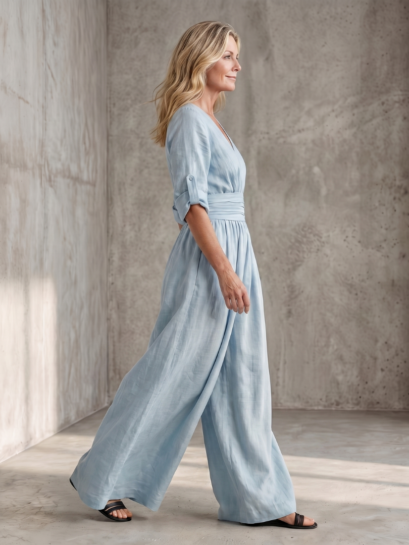 Wanda | Elegant Cross-Front Wide-Leg Jumpsuit
