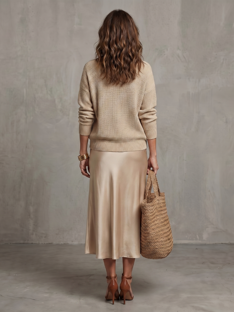 Luciana | Satin Bias Skirt and Knit Layer Ensemble