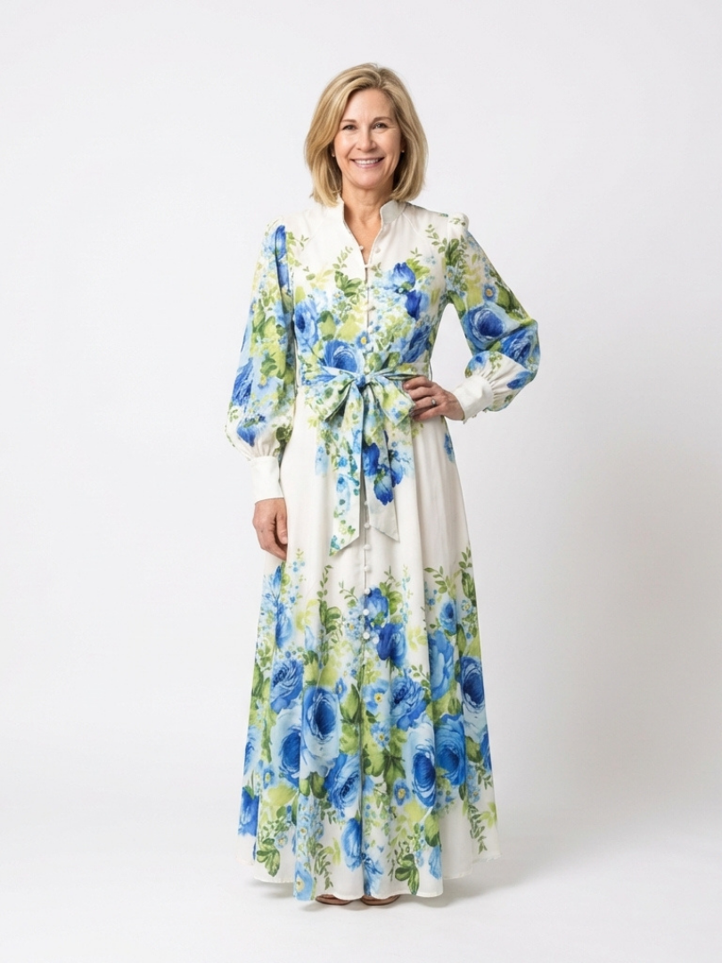 Harper | Floral Maxi Dress with Long Sleeves and Button Detail