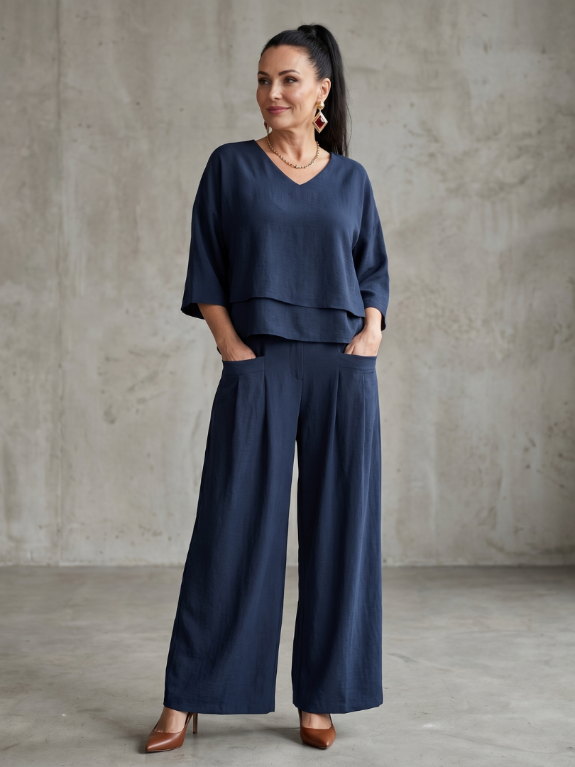 River | Elegant Layered Top with Wide Leg Trousers
