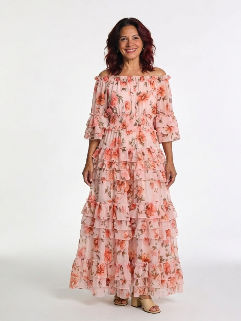 Rosalie | Off-Shoulder Floral Ruffle Maxi Dress