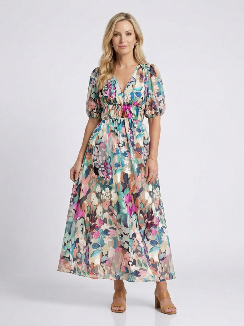 Eulalie | V-Neck Gathered Waist Midi Dress