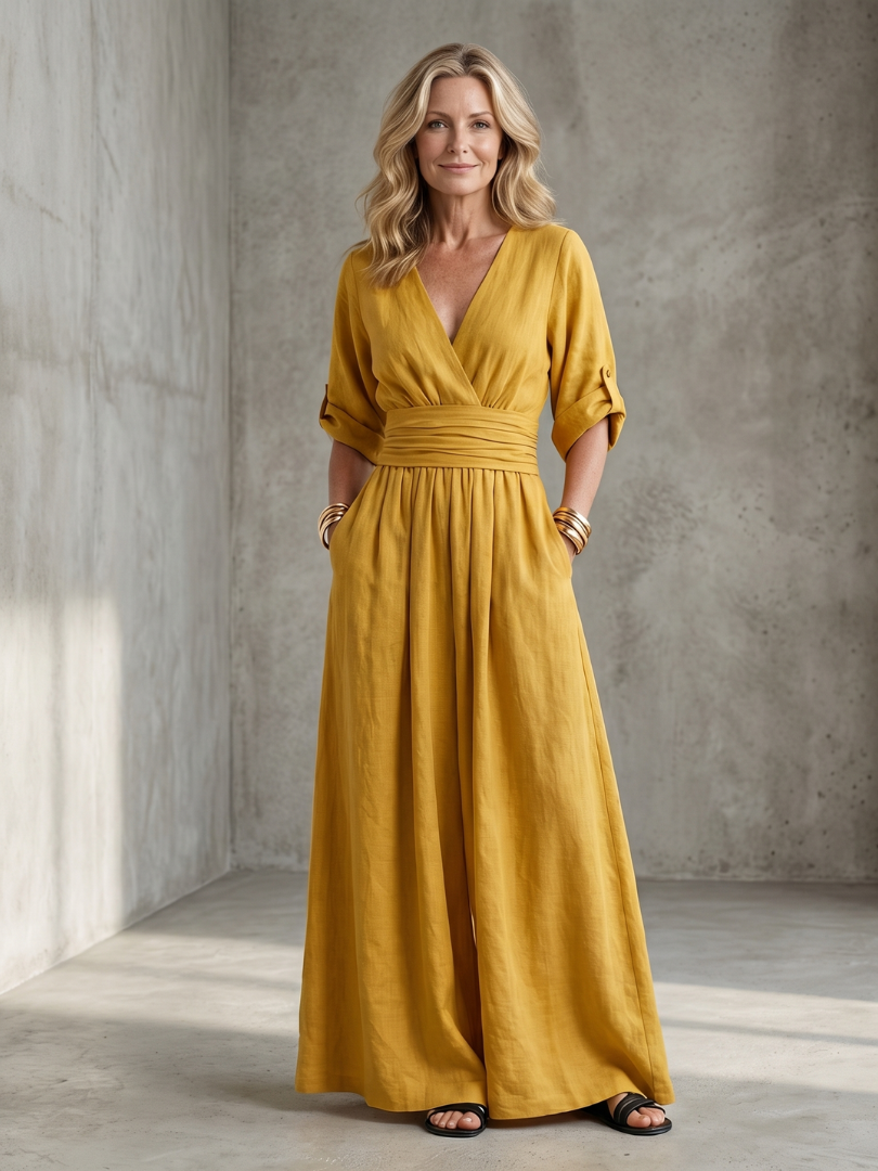 Wanda | Elegant Cross-Front Wide-Leg Jumpsuit