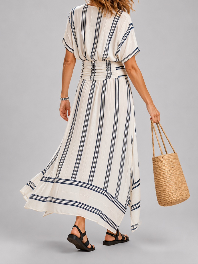 Thalassa | Midi Dress with Short Sleeves, V-Neck, and Wrap Waist
