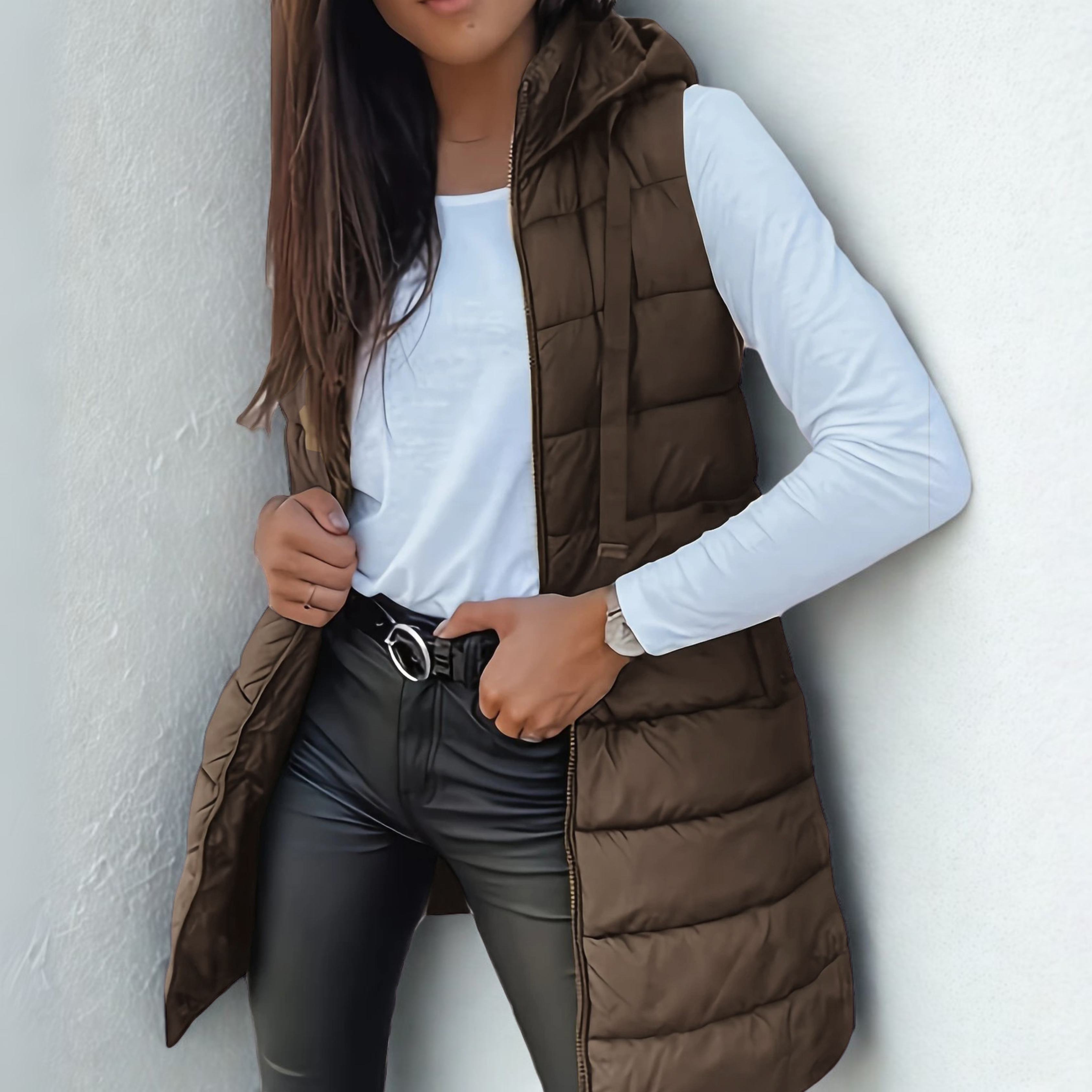 Vélin™ - Casual Sleeveless Hood Long Puffer Vest