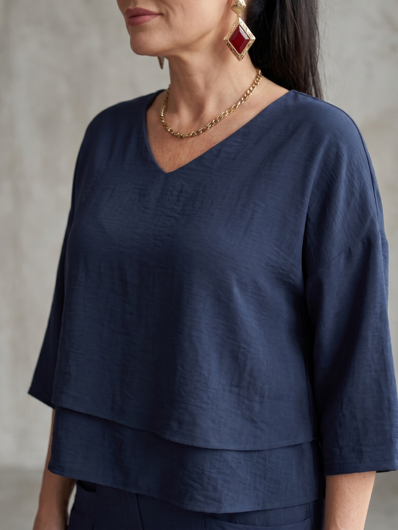 River | Elegant Layered Top with Wide Leg Trousers