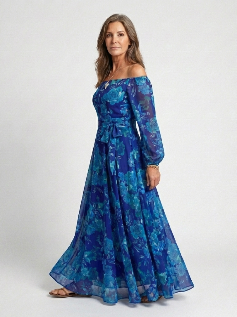 Essence of Aspen | Off-Shoulder Floral Maxi Dress