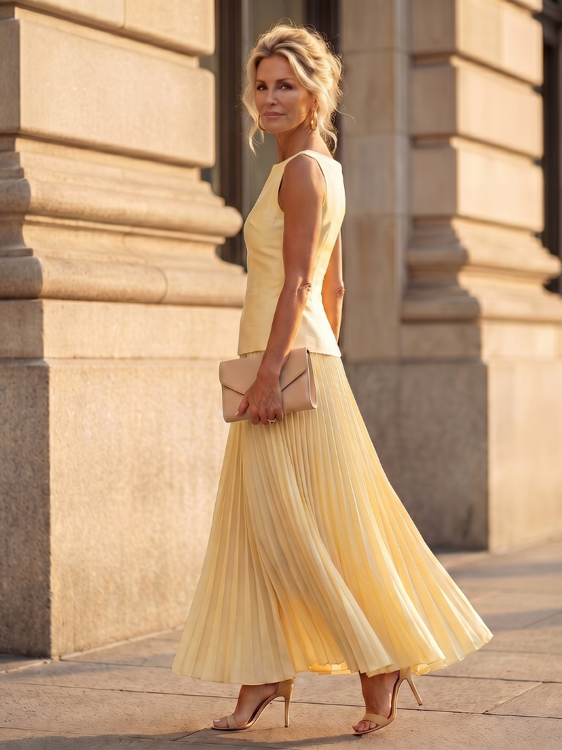 Rhodes | Elegant Pleated Skirt and Structured Bodice Ensemble
