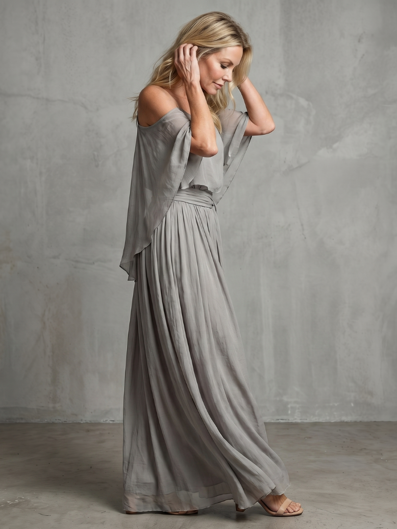 Marisol | Elegant Cold Shoulder Layered Drape Top & Wide Leg Ensemble
