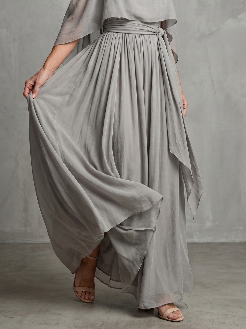 Marisol | Elegant Cold Shoulder Layered Drape Top & Wide Leg Ensemble