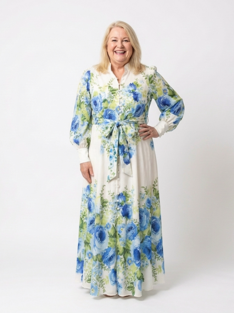 Harper | Floral Maxi Dress with Long Sleeves and Button Detail