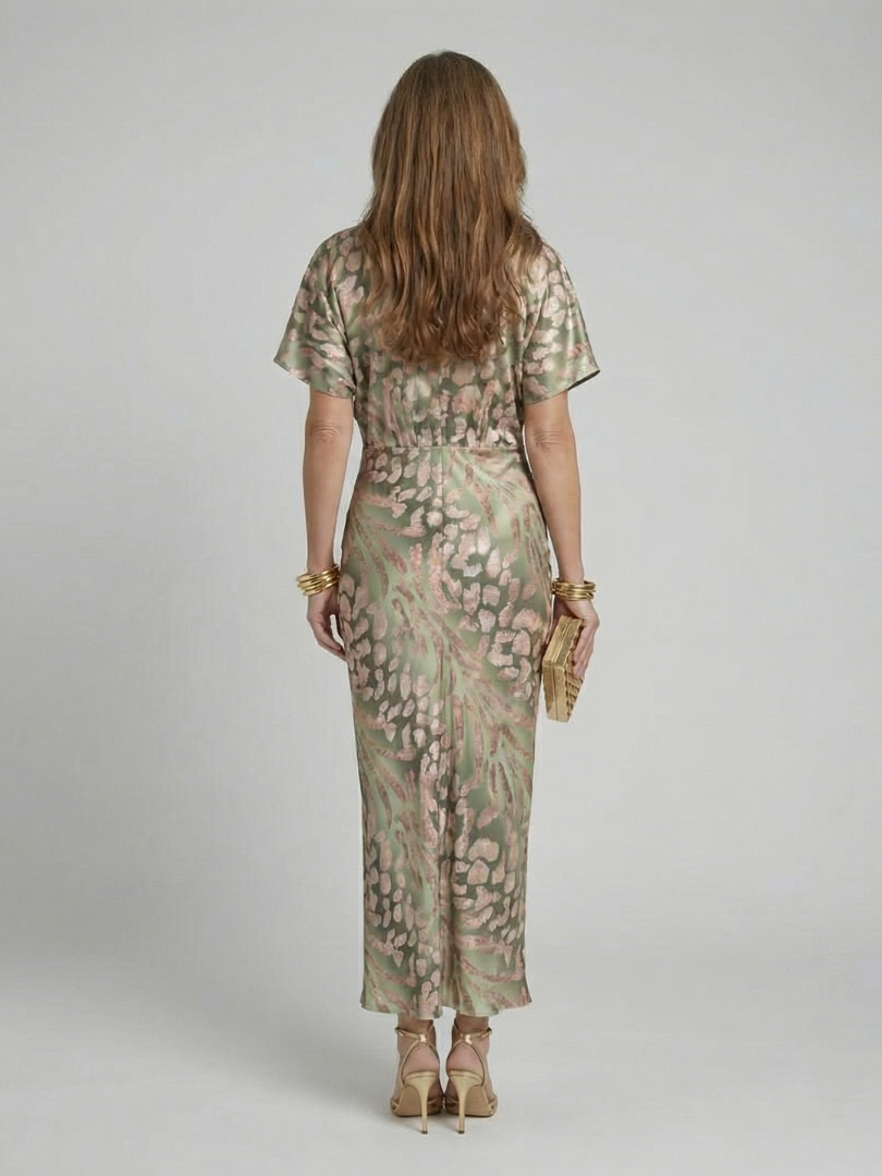 Coralie | Abstract Print V-Neck Twist Midi Dress