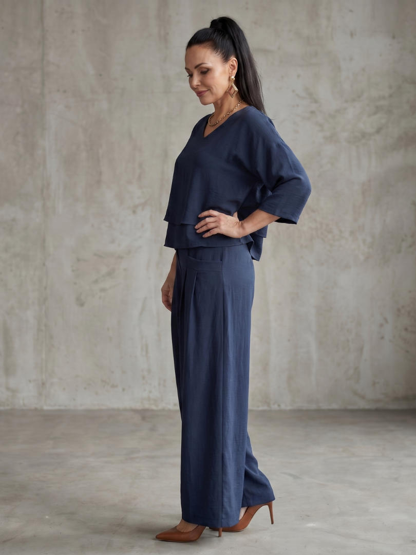 River | Elegant Layered Top with Wide Leg Trousers
