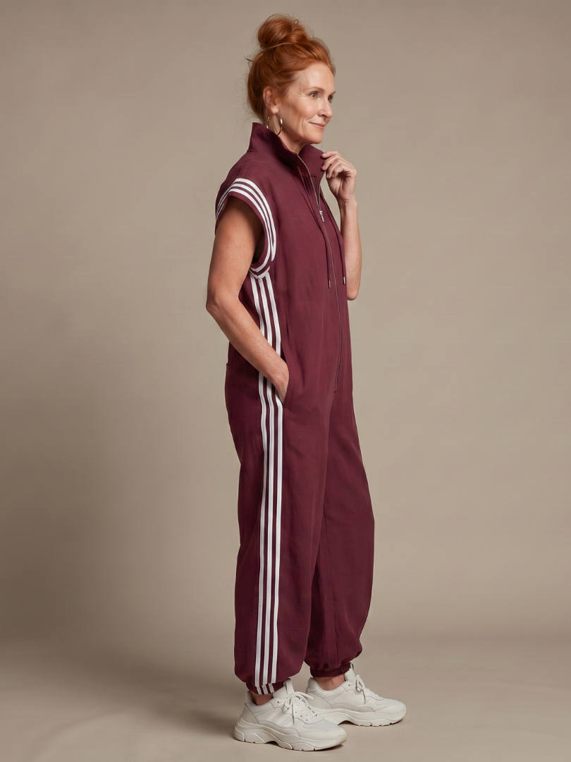 Lark | Elegant Stripe Panel Jumpsuit with Zip Detail
