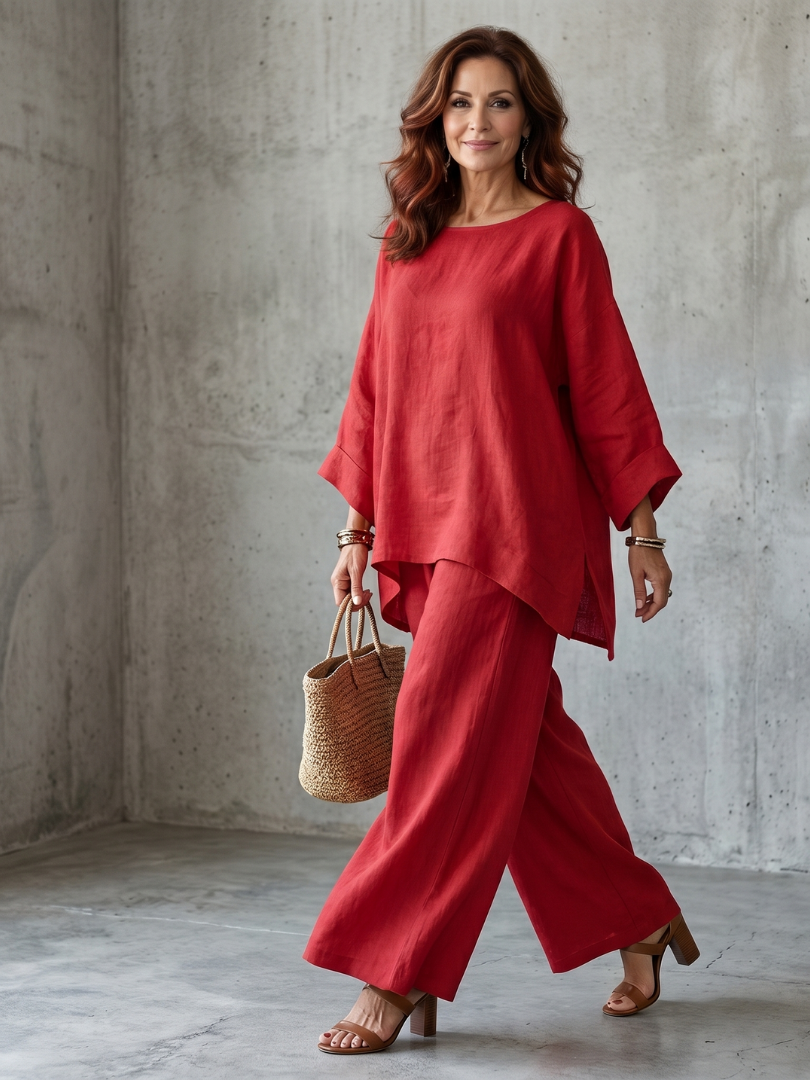 Prue | Elegant Oversized Tunic and Wide Leg Pant Ensemble
