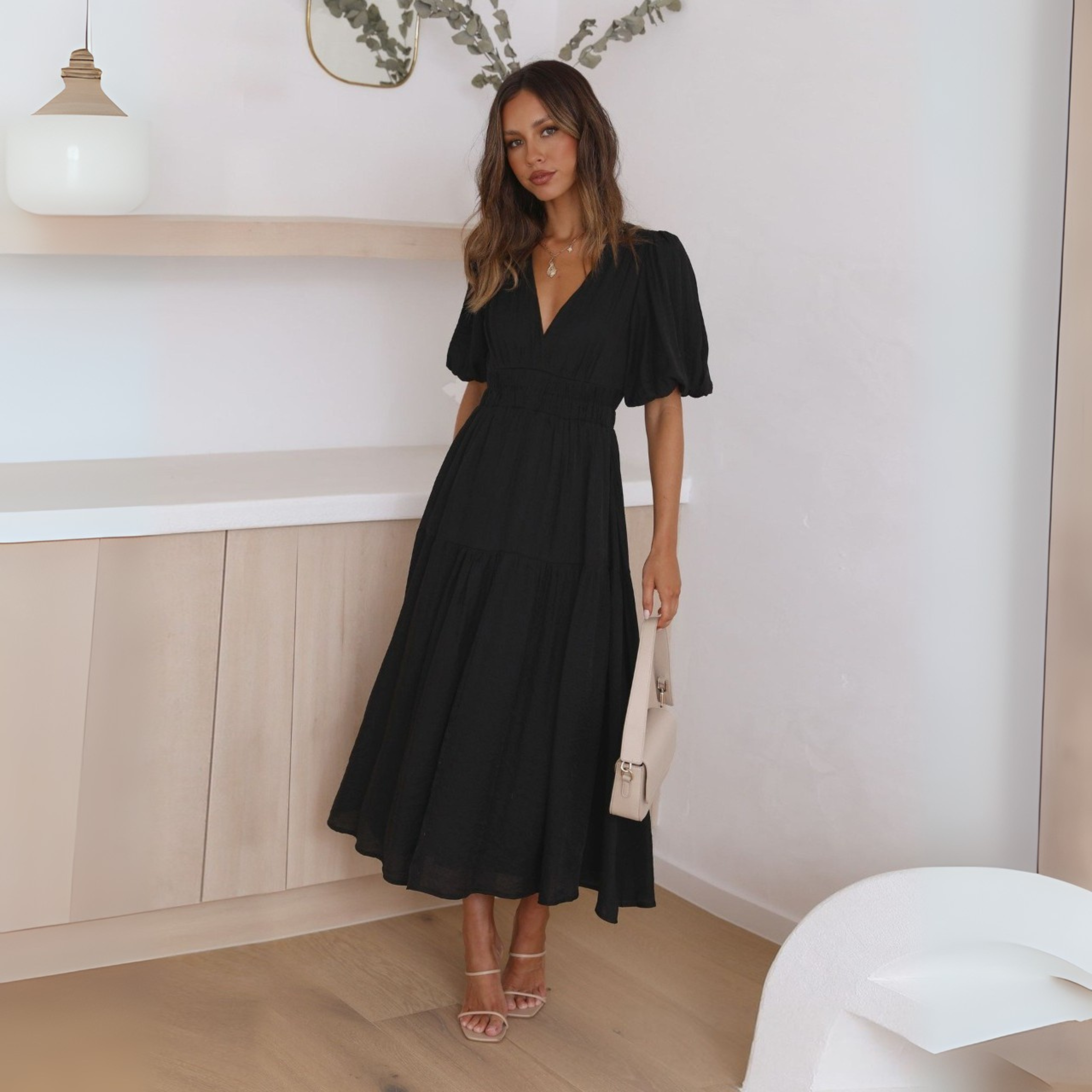 NAMU™ - Classy V-Neck Long Sleeve A-Line Maxi Dress