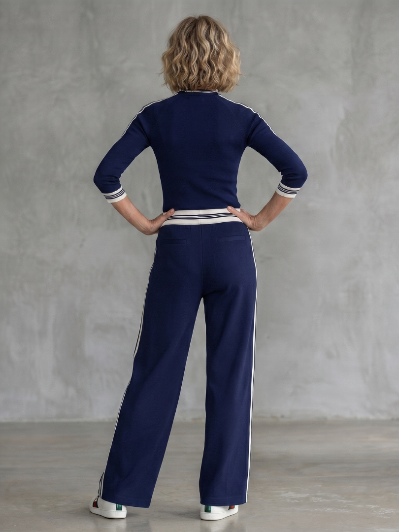 Eirlys | Elegant Fitted Long Sleeve Top with Wide Leg Pants Ensemble
