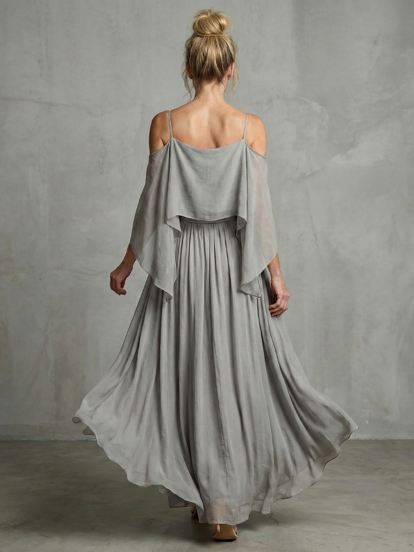 Marisol | Elegant Cold Shoulder Layered Drape Top & Wide Leg Ensemble