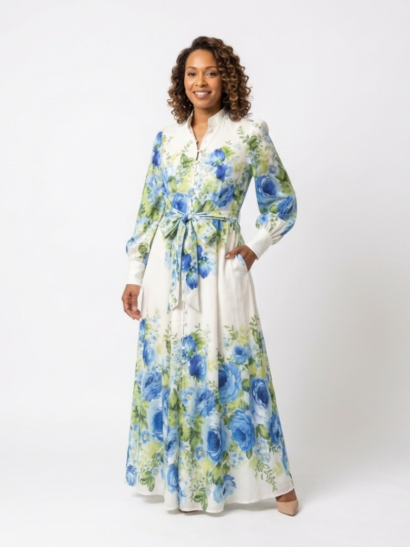 Harper | Floral Maxi Dress with Long Sleeves and Button Detail