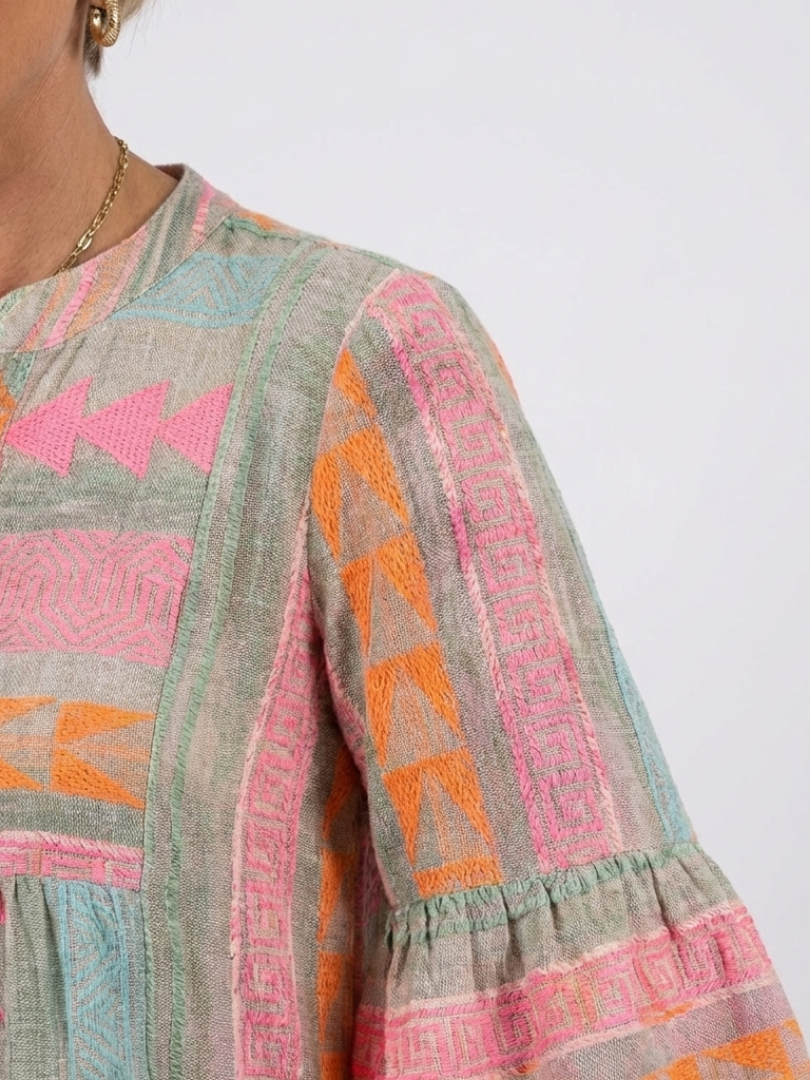 Maelle | Geometric Print V-Neck Tiered Dress