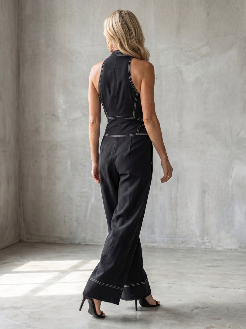 Dara | Elegant Wide-Leg Jumpsuit with Contrast Stitch Detail