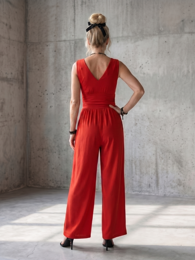 Vincenza | Elegant Deep V Wide Leg Jumpsuit