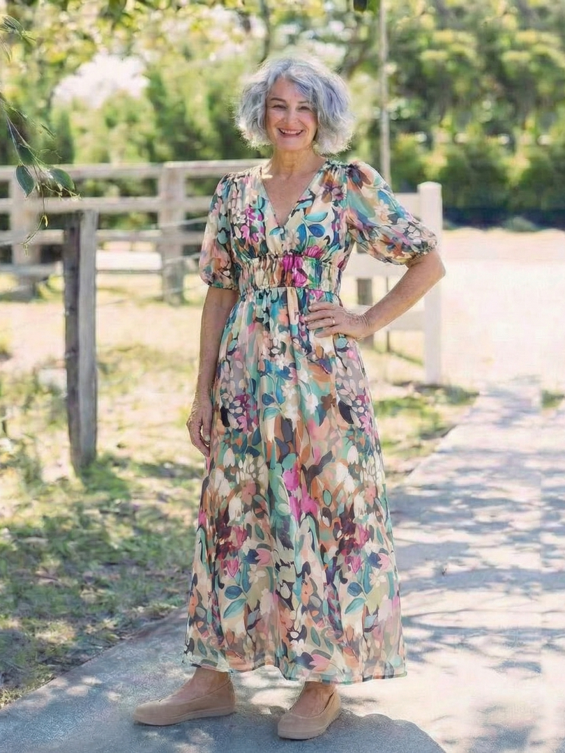 Eulalie | V-Neck Gathered Waist Midi Dress