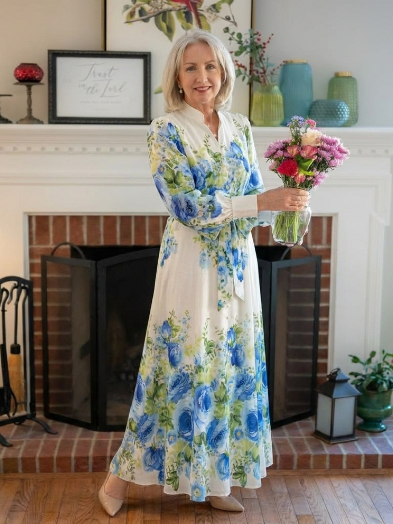 Harper | Floral Maxi Dress with Long Sleeves and Button Detail