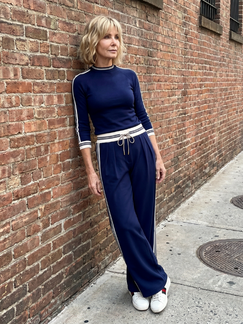 Eirlys | Elegant Fitted Long Sleeve Top with Wide Leg Pants Ensemble