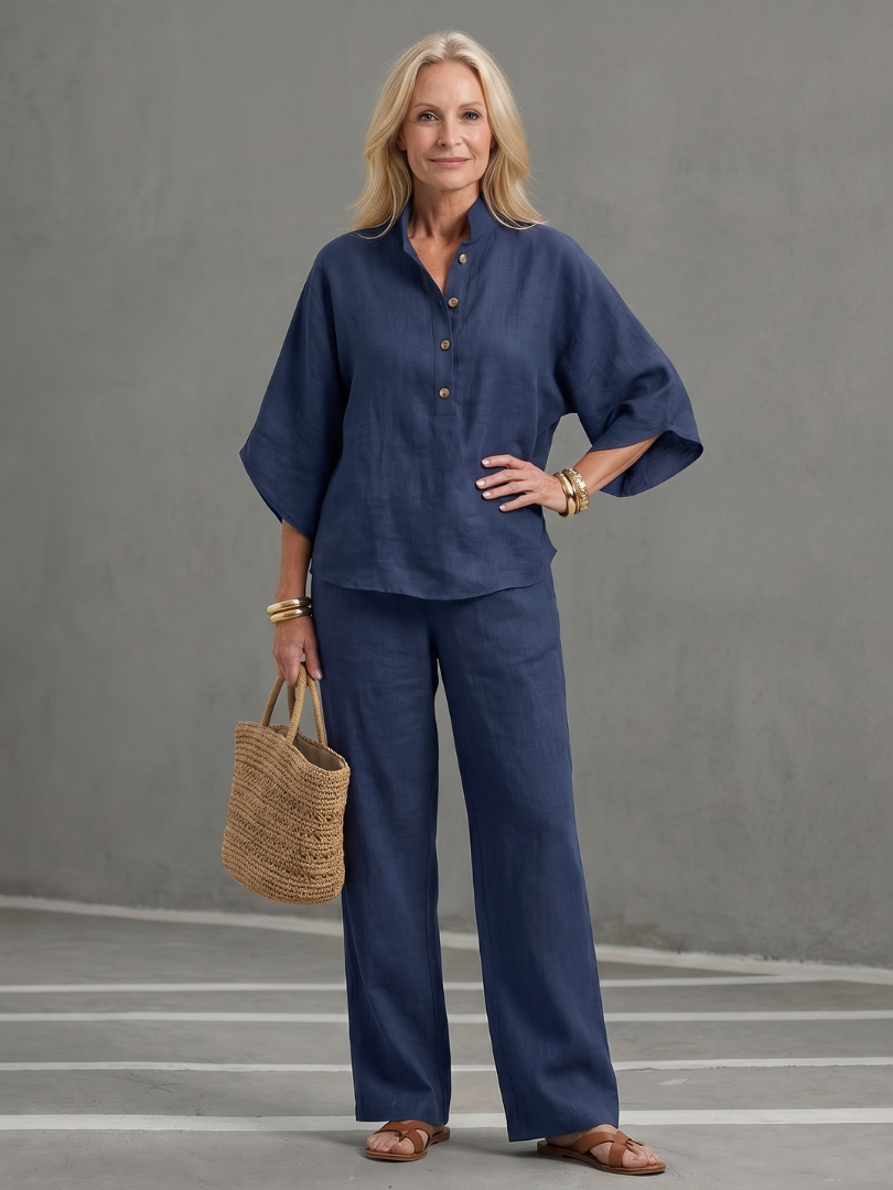 Amity | Elegant Button-Front Tunic and Trouser Ensemble