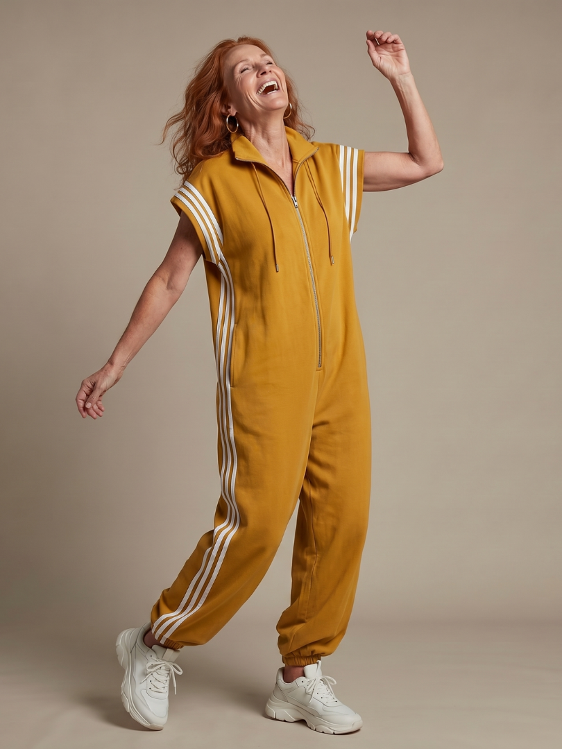 Lark | Elegant Stripe Panel Jumpsuit with Zip Detail
