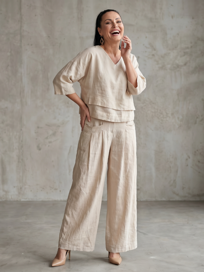 River | Elegant Layered Top with Wide Leg Trousers