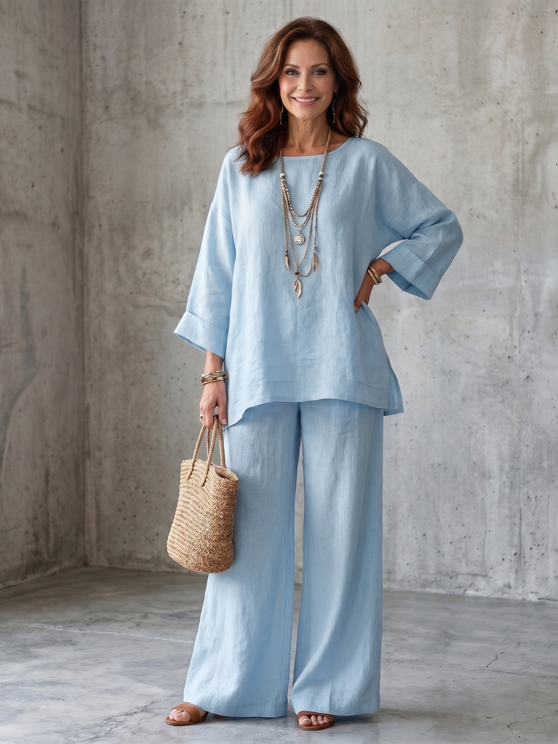 Prue | Elegant Oversized Tunic and Wide Leg Pant Ensemble