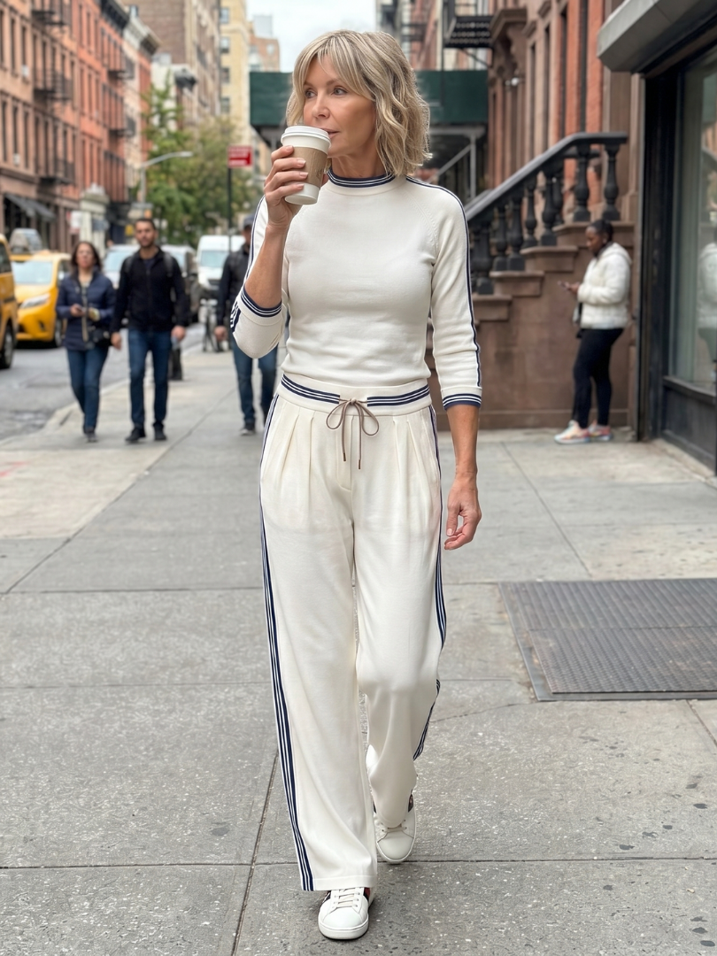 Eirlys | Elegant Fitted Long Sleeve Top with Wide Leg Pants Ensemble