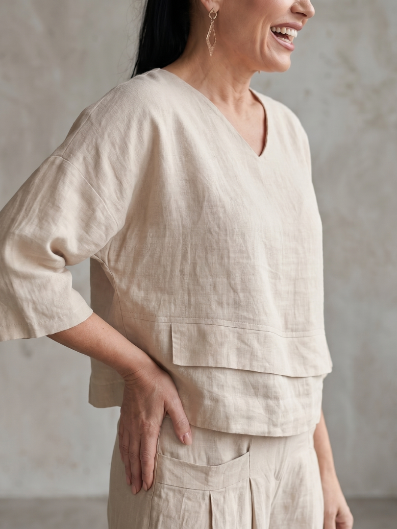 River | Elegant Layered Top with Wide Leg Trousers
