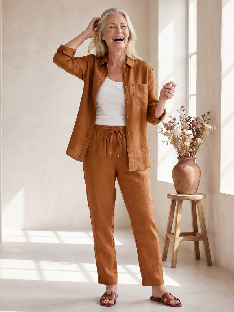 Noor | Elegant Long Sleeve Shirt and Tapered Pants Ensemble