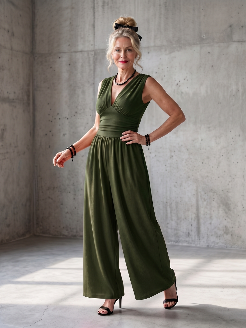 Vincenza | Elegant Deep V Wide Leg Jumpsuit