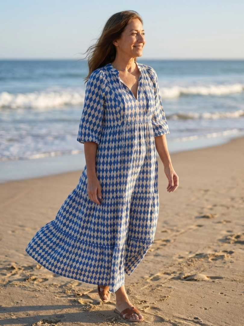Elodie Diamond Print Tiered Midi Dress