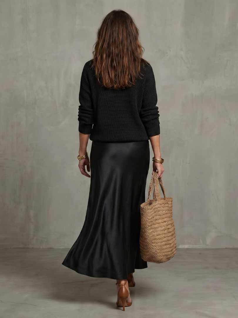 Luciana | Satin Bias Skirt and Knit Layer Ensemble